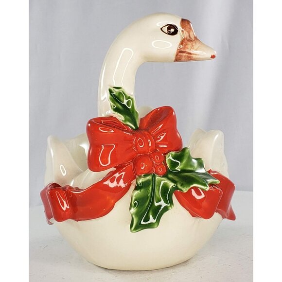 Fitz and Floyd Swan Tea Light Planter Candle Holder 1982 Hand Painted Porcelain - Picture 3 of 10